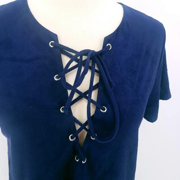 NWT Dolce On The Road Lace Up Faux Suede Short Sleeve Shift Dress - Picture 3 of 11